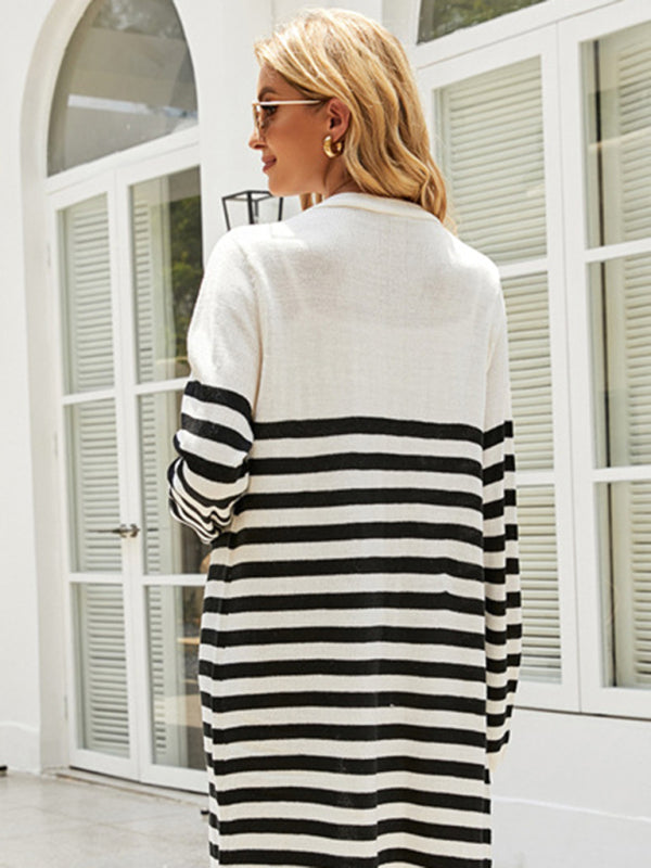Striped Knit Long Cardigan Sweater