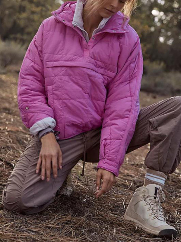 Casaco de Algodão Acolchoado com Capuz Dobrável e Pulôver