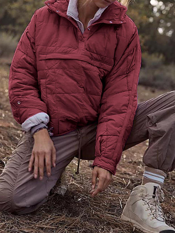 Casaco de Algodão Acolchoado com Capuz Dobrável e Pulôver