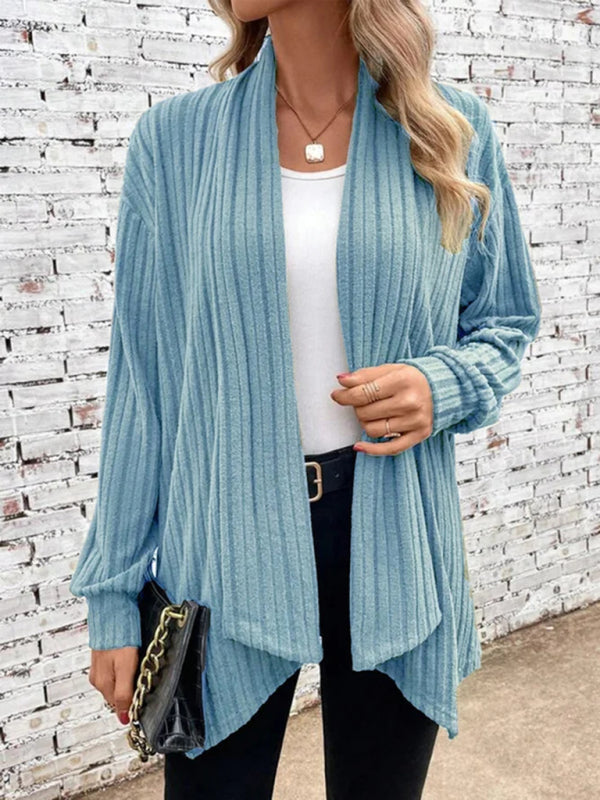 Long Sleeve Lapel Knit Cardigan Jacket Blue