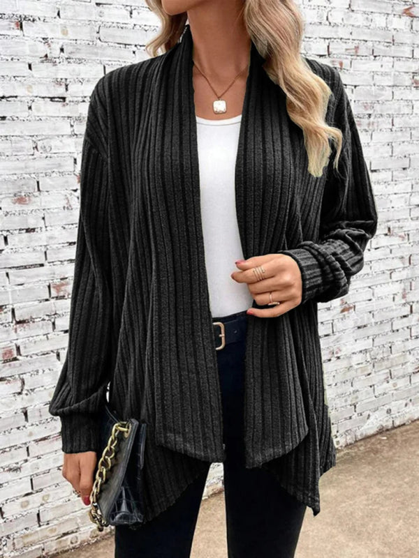Long Sleeve Lapel Knit Cardigan Jacket Black