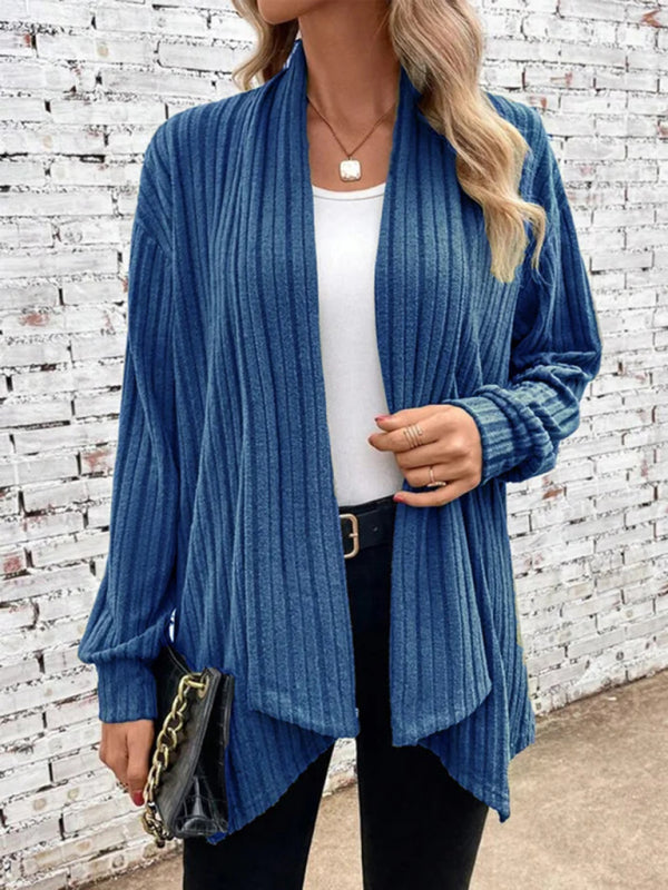 Long Sleeve Lapel Knit Cardigan Jacket Purplish blue navy
