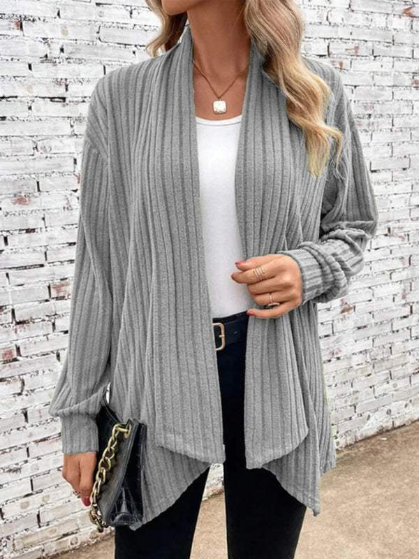 Long Sleeve Lapel Knit Cardigan Jacket Grey