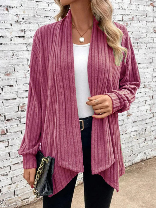 Long Sleeve Lapel Knit Cardigan Jacket Red