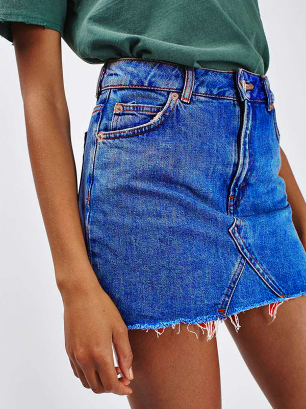 Raw Edge A-Line Denim Skirt