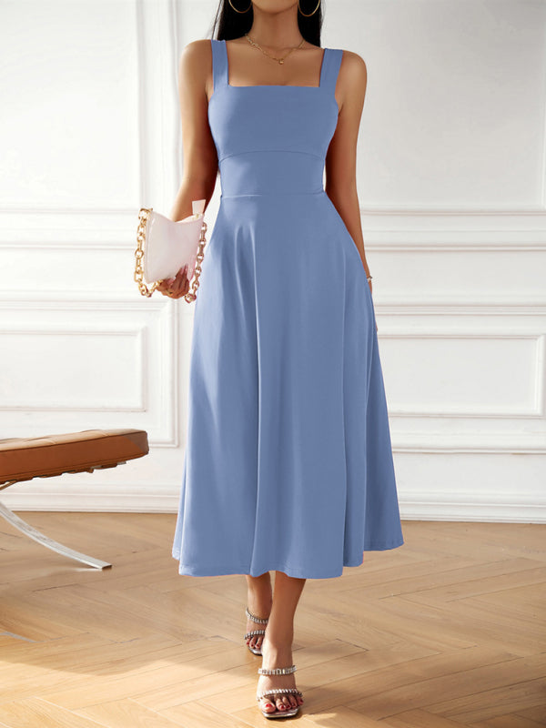 Elegant Solid Color Sleeveless Suspender Dress – Graceful Fit, Four-Season Style