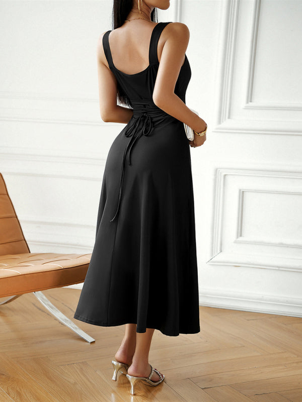 Elegant Solid Color Sleeveless Suspender Dress – Graceful Fit, Four-Season Style