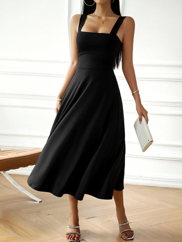 Elegant Solid Color Sleeveless Suspender Dress – Graceful Fit, Four-Season Style