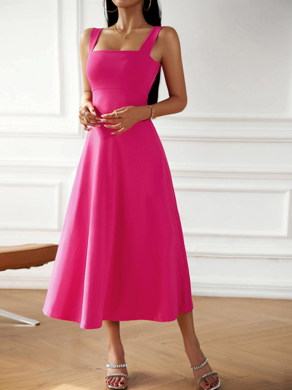 Elegant Solid Color Sleeveless Suspender Dress – Graceful Fit, Four-Season Style