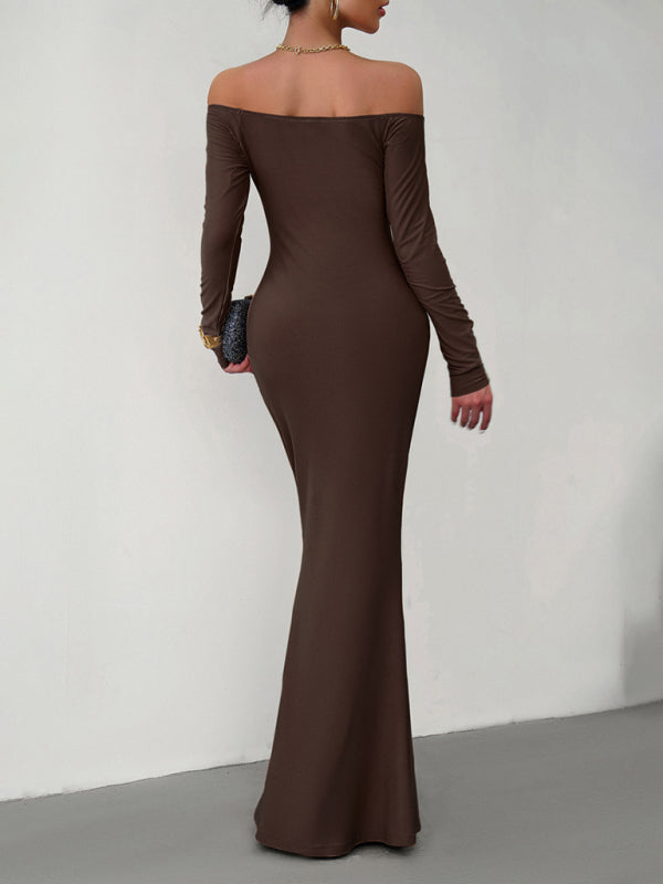 One-Shoulder Slim Fit Dress – Elegant Knit with Slight Stretch