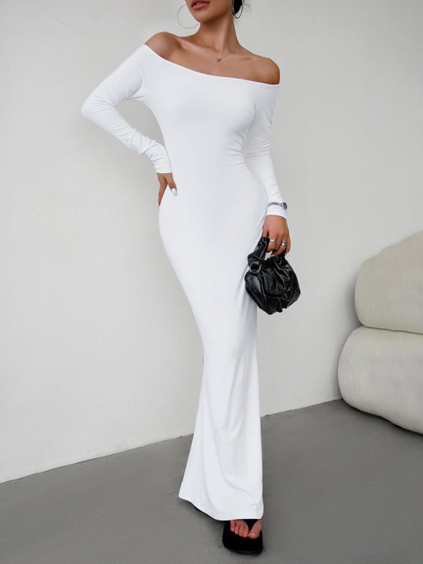 One-Shoulder Slim Fit Dress – Elegant Knit with Slight Stretch
