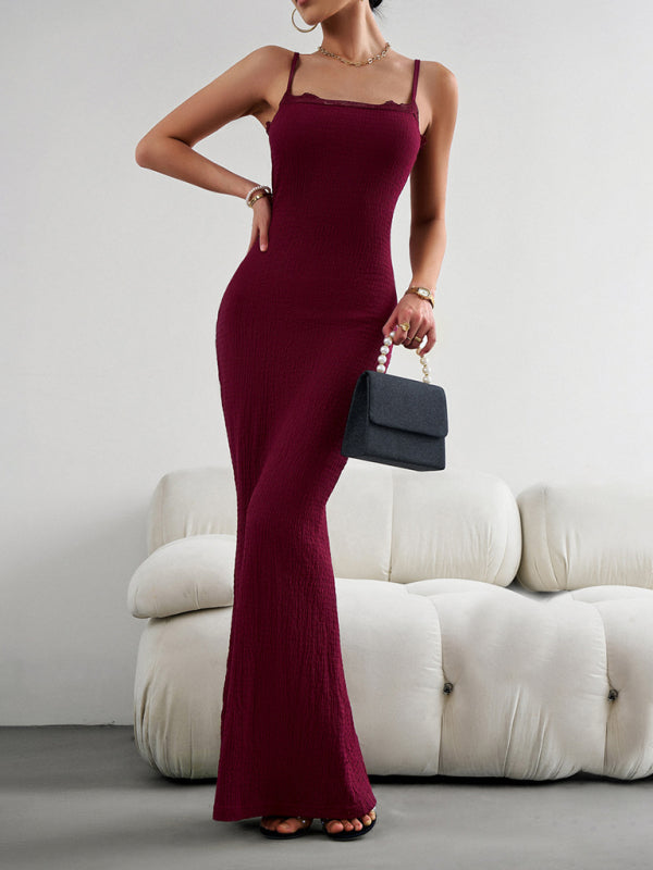Slim Fit Sexy Knit Suspender Dress – Solid Color, Four-Season Wear