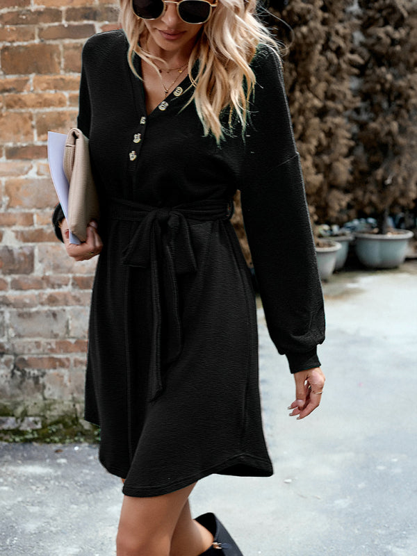 Long Sleeve Knitted Midi Dress – Solid Color, Slim Fit & All-Season Comfort