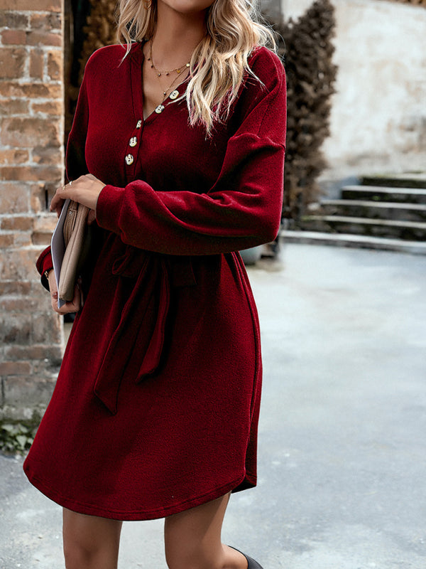 Long Sleeve Knitted Midi Dress – Solid Color, Slim Fit & All-Season Comfort