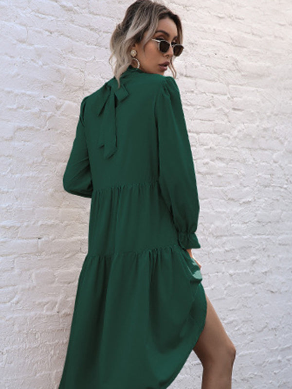 Solid Long Sleeve Irregular Half Turtleneck Dress – Elegant Woven Fit