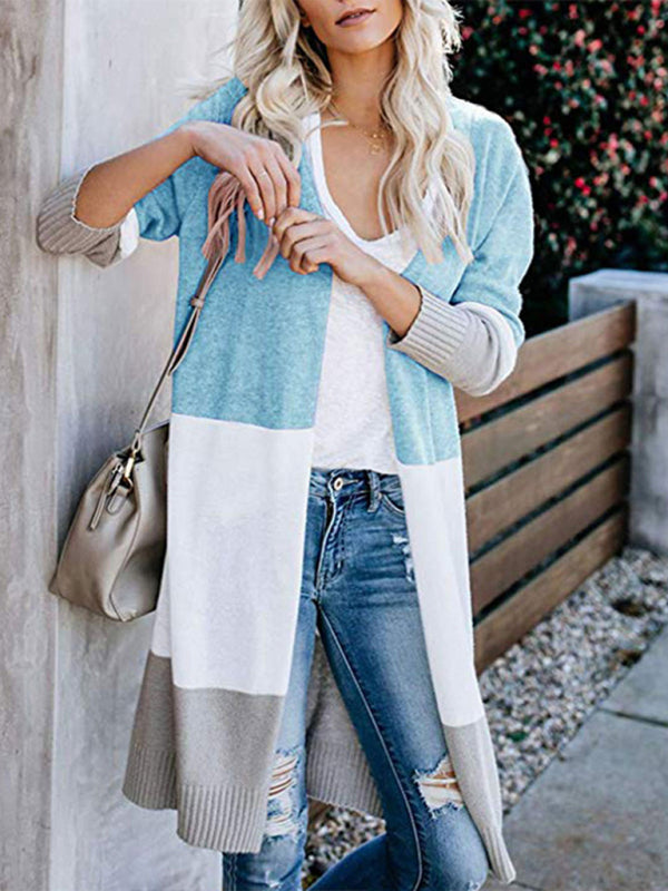 Rainbow Patchwork Knit Cardigan Sweater Blue