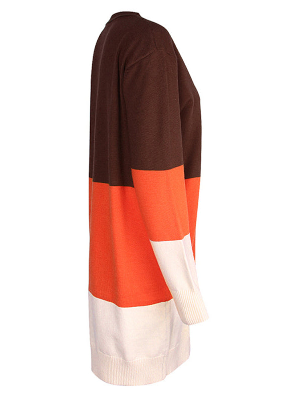 Rainbow Patchwork Knit Cardigan Sweater