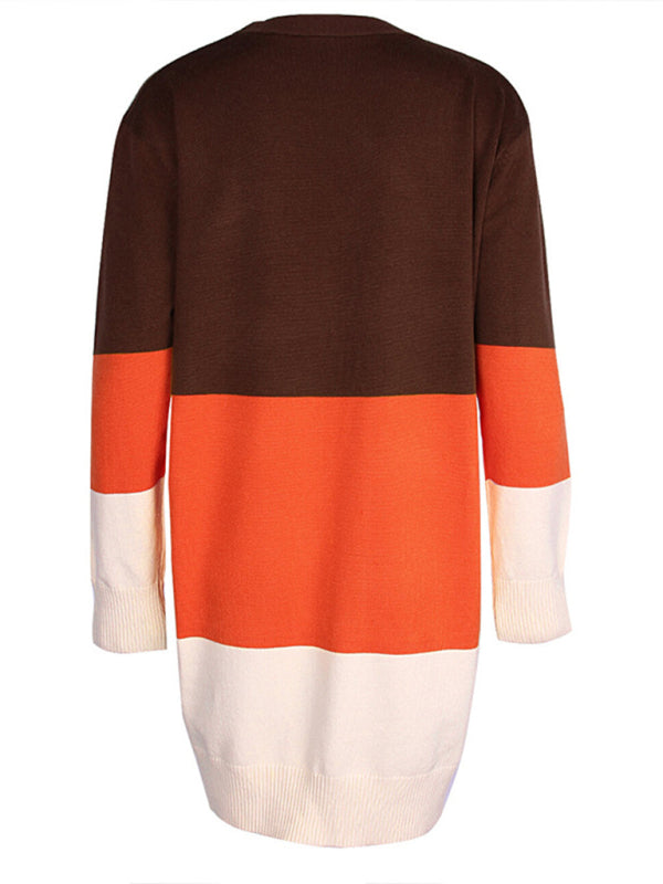 Rainbow Patchwork Knit Cardigan Sweater