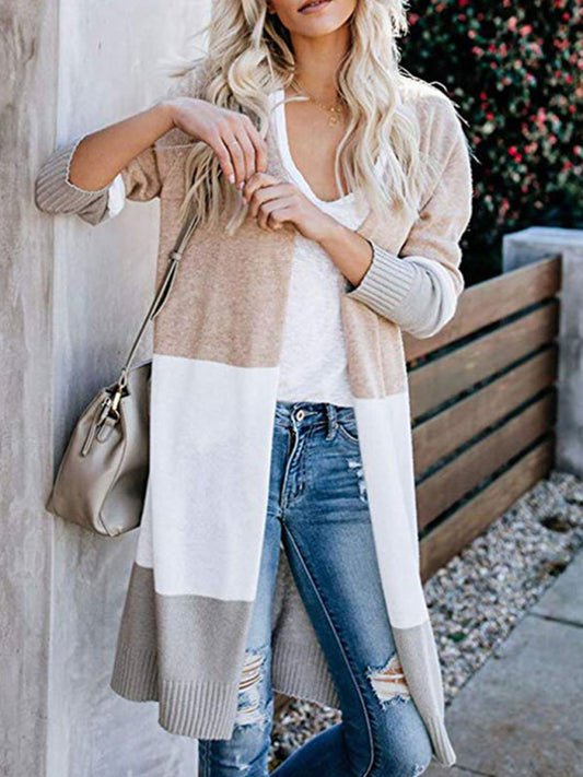 Rainbow Patchwork Knit Cardigan Sweater Khaki