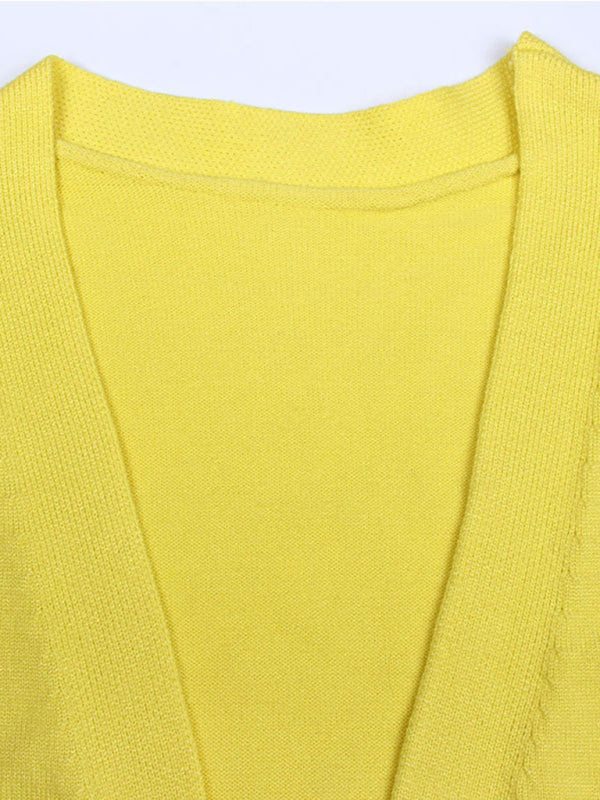 Rainbow Patchwork Knit Cardigan Sweater