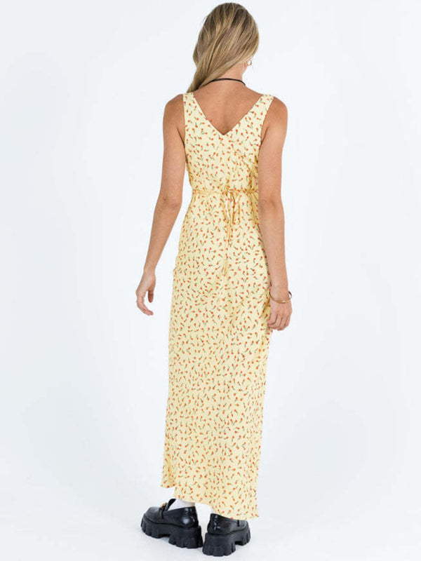 Polka Dot Sleeveless V-Neck Fishtail Midi Dress – Summer Casual Fit