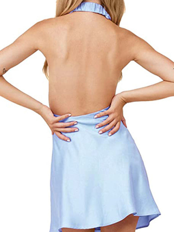 Slim Fit Crossback Halterneck Dress – Sleeveless, Backless Style for Summer