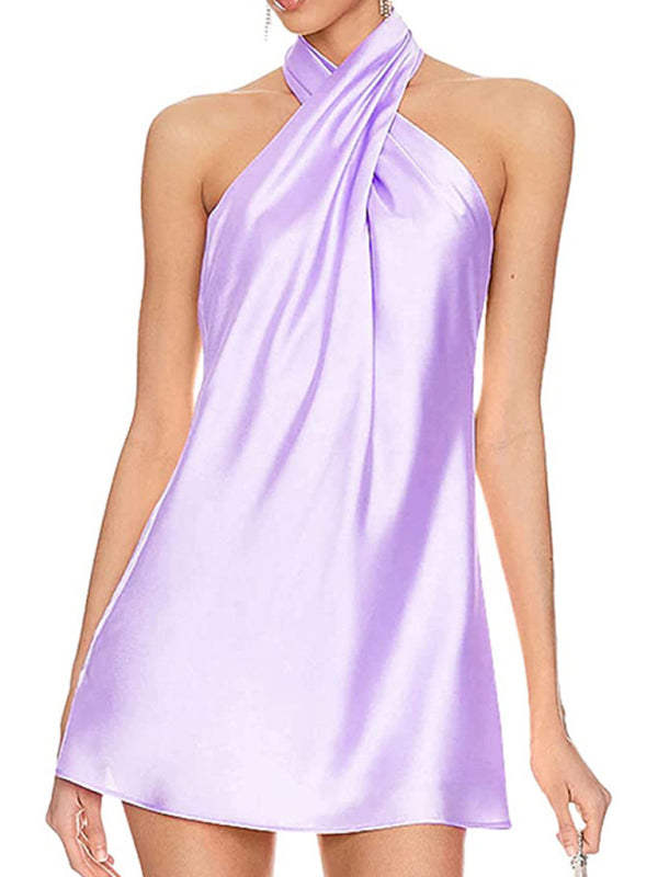 Slim Fit Crossback Halterneck Dress – Sleeveless, Backless Style for Summer