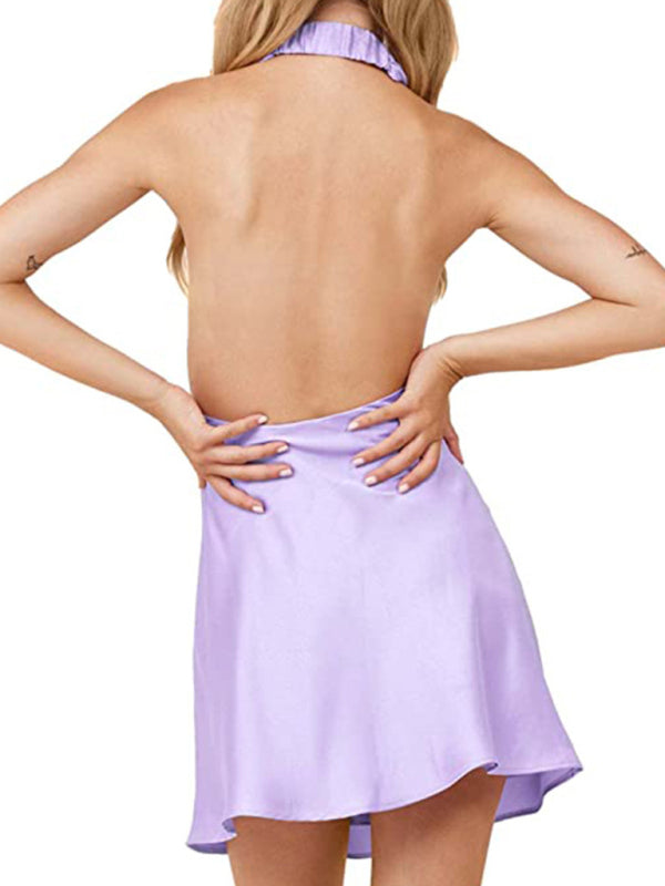 Slim Fit Crossback Halterneck Dress – Sleeveless, Backless Style for Summer