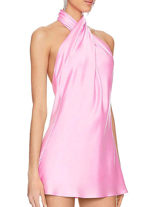 Slim Fit Crossback Halterneck Dress – Sleeveless, Backless Style for Summer