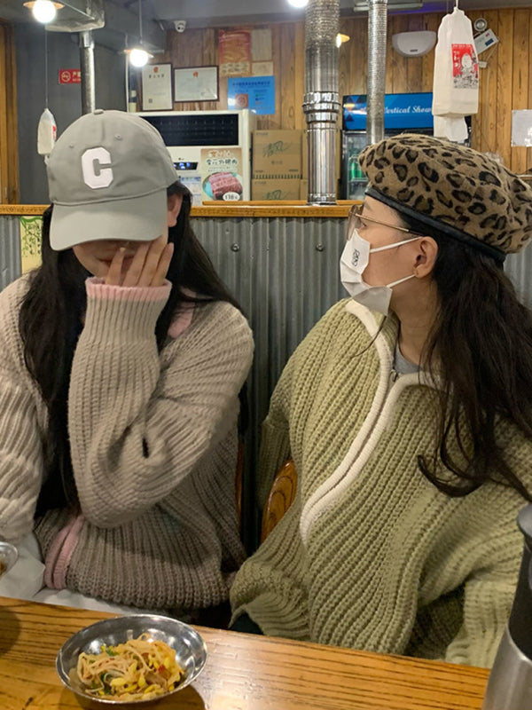 Women's Zip Lapel Loose Knit Sweater