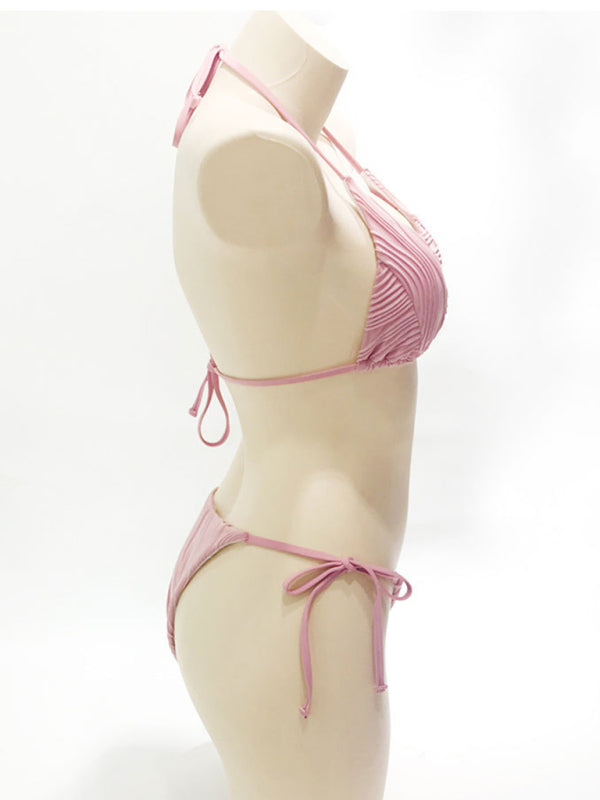 Leisure Knit Dropped Shoulder Bikini Set – Strappy Two-Piece for Spring & Summer