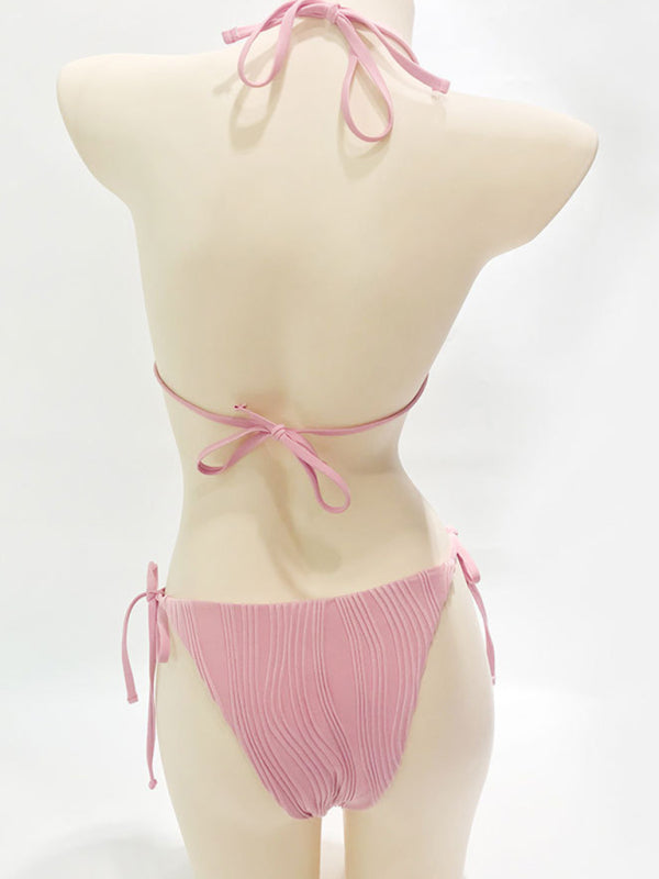 Leisure Knit Dropped Shoulder Bikini Set – Strappy Two-Piece for Spring & Summer