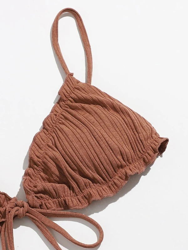 Knitted Tie-Front Bikini Set – Sexy Strappy Design, Slightly Stretchy Fit