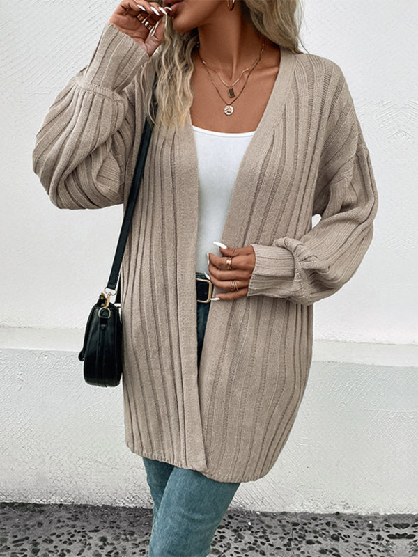 Women's Long Sleeve Knit Cardigan Sweater Khaki