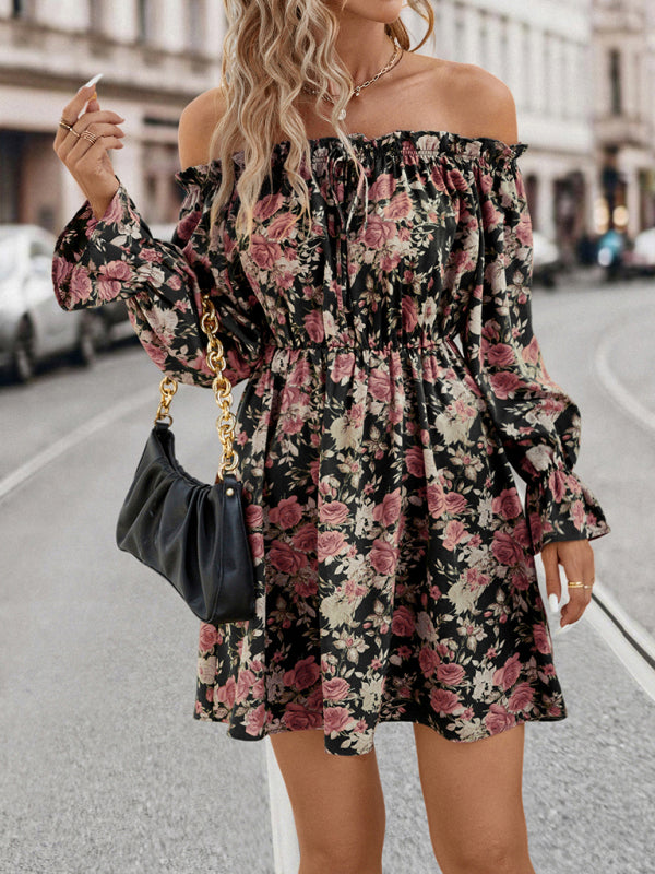 One-Shoulder Floral Retro Dress – Romantic Woven Style for All Seasons