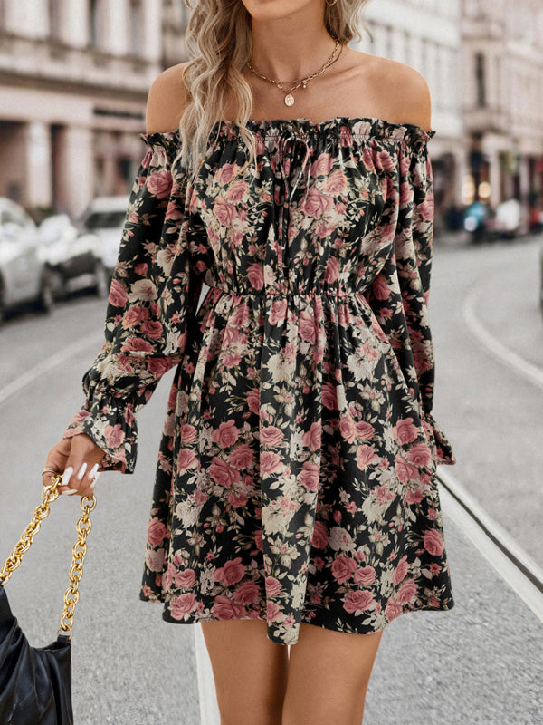 One-Shoulder Floral Retro Dress – Romantic Woven Style for All Seasons