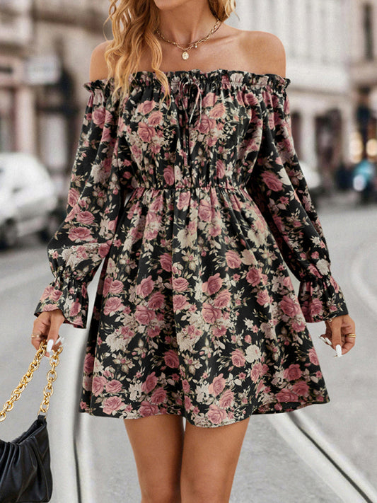 One-Shoulder Floral Retro Dress – Romantic Woven Style for All Seasons