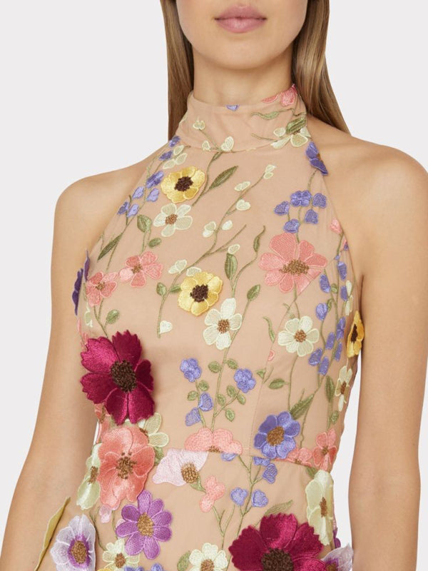 Embroidered Floral Halter Mini Dress