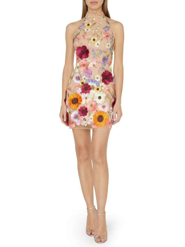 Embroidered Floral Halter Mini Dress