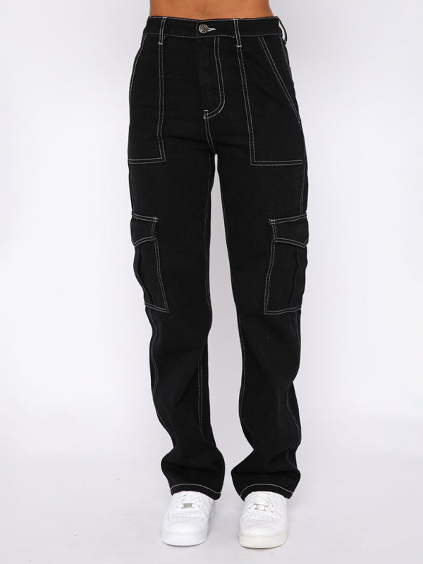 Patchwork Straight-Leg Utility Overalls