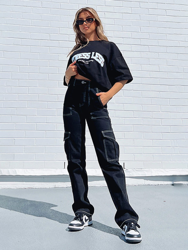 Patchwork Straight-Leg Utility Overalls