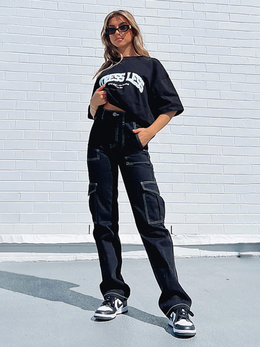 Patchwork Straight-Leg Utility Overalls