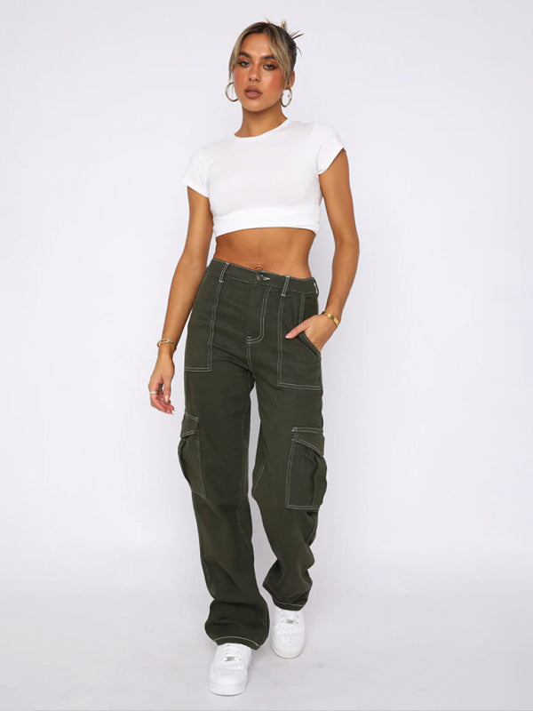 Patchwork Straight-Leg Utility Overalls