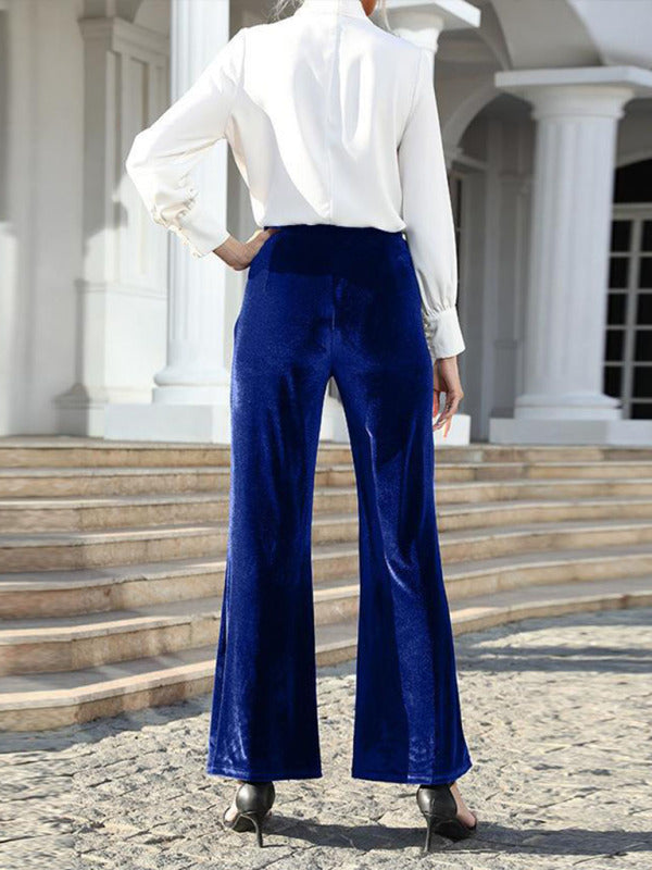Gold Velvet High Waist Flared Pants