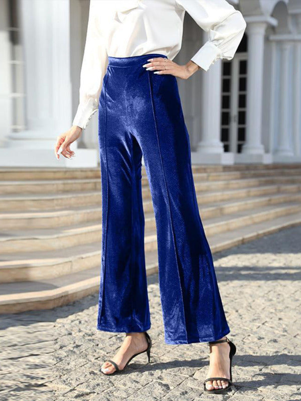 Gold Velvet High Waist Flared Pants