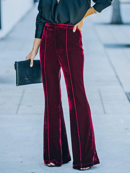 Gold Velvet High Waist Flared Pants