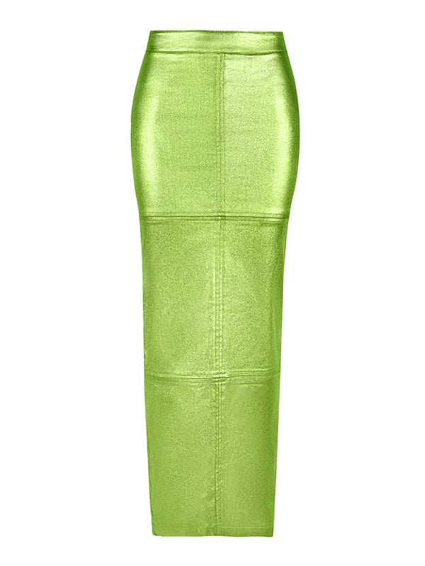 High-Waist Slit PU Leather Skirt – Smiling Maria