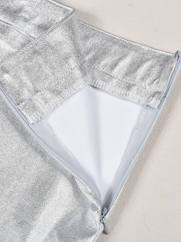 High-Waist Slit PU Leather Skirt – Smiling Maria