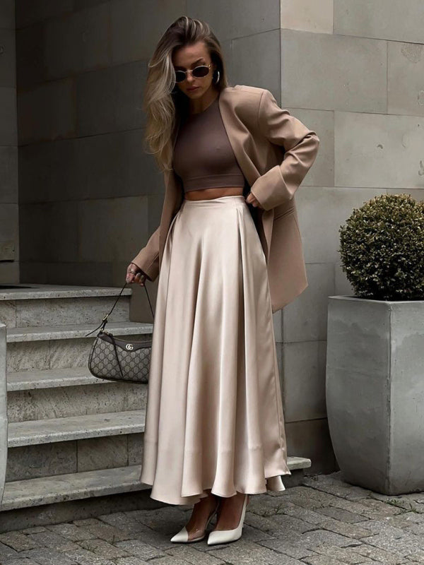 High-Waisted Satin Maxi Skirt