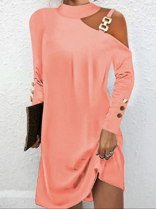 Elegant Metal Buckle Halter Dress – Sleeveless Button Detail, Spring-Summer Style